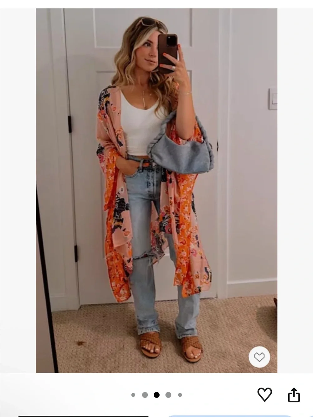 Pink Floral Beach Kimono Cover-Up for Women